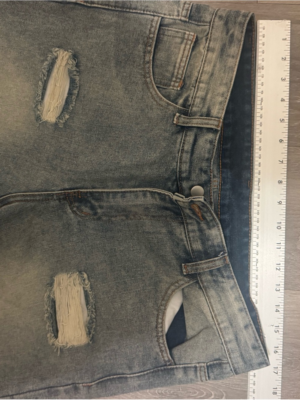 Boyfriend jeans / worn straight with tears (Distressed) unisex acid wash size 32 - Picture 3 of 6